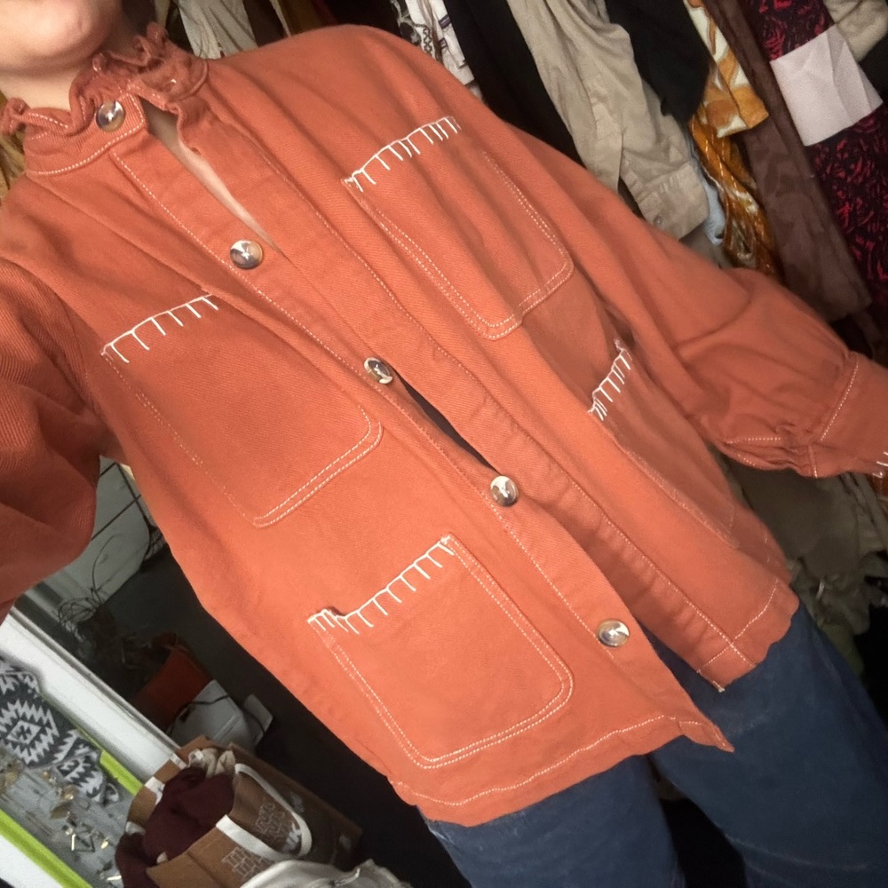 Rust Orange Women's Casual Button-Front Jacket